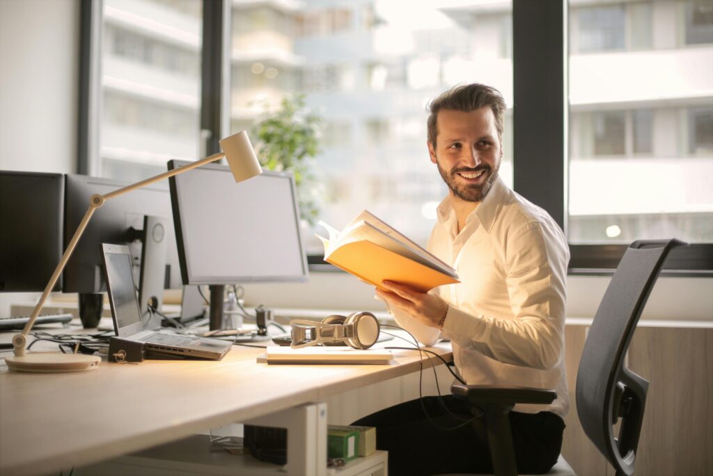 An employee at his desk.